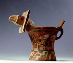 Distinctive Tiahuanaco gravy boat style ceramic with handle and bird head