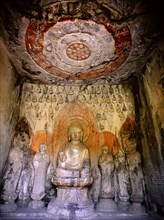 The interior of the Wanfo or Thousand Buddha cave at the Longmen cave temples