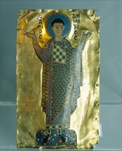 An icon with the figure of Demetrios in enamel