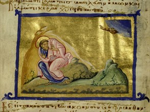 An illumination from a Byzantine manuscript depicting the prophet Habakkuk