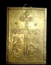 The reverse of the outer container of a reliquary of the True Cross, one of the richest and most elaborate ensembles of Byzantine enamels to have survived the sack of Constantinople in 1204