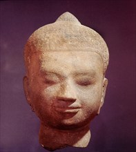 A carved Buddha head