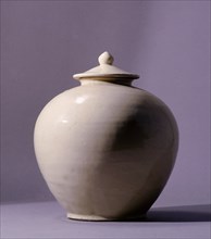 Plain white glazed jar with lid