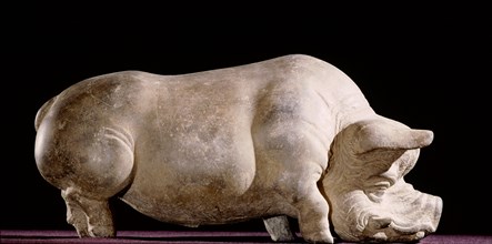 Stone sculpture of a pig, one of the zodiacal animals