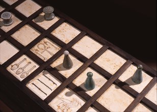 Detail of an ebony game box with stand from the burial of Tutanhkamun