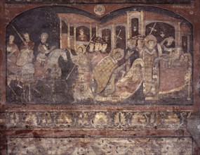 Fresco scene from the life of St Alessio in the church of San Clemente