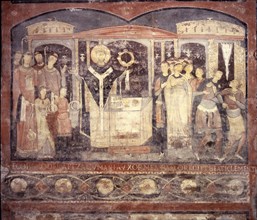 Fresco scene depicting St Clement celebrating Mass in the church of San Clemente