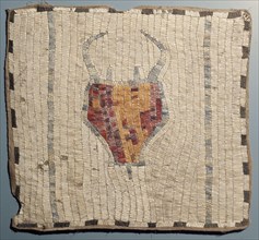 Hide bag with quillwork decoration depicting a buffalo head