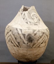 Chacomy white ware pitcher decorated with geometric design