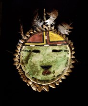 Buffalo hide kachina mask or shield representing the sun