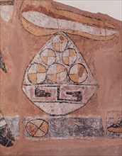 Wall painting depicting a pottery bowl containing offerings