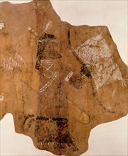 Wall painting depicting a warrior with a shield