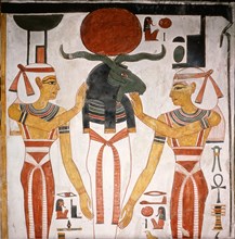 A detail of a wall painting in the tomb of Queen Nefertari