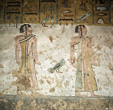 A detail of a wall in the tomb of Ramses III painted with scenes from the Book of Gates