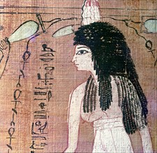 A detail of a vignette from the Book of the Dead of Lady Cheritwebeshet showing a purification scene