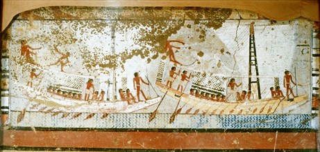A wall painting from the tomb of In Snefru Ishtef at Dahshur depicting two ships with bipod masts