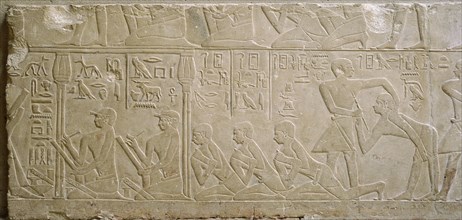 A scene in relief in the tomb of Mereruka, Saqqara