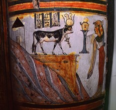 Detail from a coffin depicting the goddess Hathor in her cow form