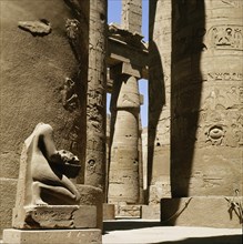 View of the colonnade at the temple of Amun, Karnak