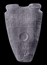 The obverse of the Narmer Palette which commemorates the victories of King Narmer identified as King Menes, the unifier of Upper and Lower Egypt