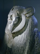Granite portrait sphinx of Amenemhat III, perhaps from the temple of Bastet at Bubastis