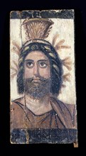 Depiction of Serapis wearing a gold kalathos crown