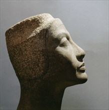 The unfinished head of Queen Nefertiti, wife of Akhenaton