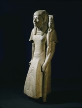 Statuette identified as either a priest of Hathor or of Mut, wife of the God Amun, found in the court of the temple of Amun at Karnak