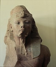 Fragmented colossal statue of Tutankhamun, wearing the double crown