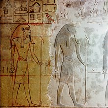 This master sketch in the Tomb of Horemheb shows the first design for the relief and the corrections