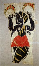 Textile with woman holding baskets