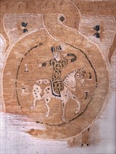 Textile with depiction archer on horse