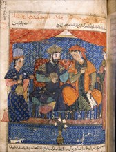 Manuscript illumination with depiction of a court scene