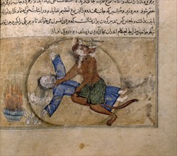 Manuscript illumination with depiction of demon strangling a patient