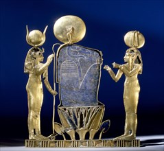 A pectoral depicting the birth of the sun from the burial of Queen Kama on Leontopolis mother of Osorkon III and possibly wife of Shoshenq IV