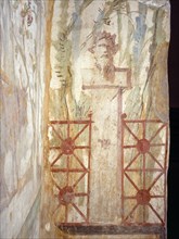 Detail of wall painting from the Wardian tomb, depicting a herm, or bust on a pillr, within a garden setting