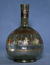 Mamluk glass hookah base decorated with images of polo players, Country of origin: Egypt