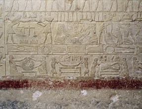 A relief in the tomb of Mereruka showing metalworkers and dwarfs employed in the manufacture of jewellery