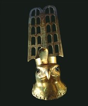 Beaten gold falcon head from the cult statue of the temple of Horus at Hierakonpolis