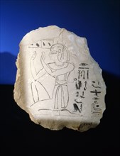 Sketch by the artist Nebnefer of a kneeling goddess, either Isis or Nepthys