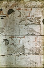 Master sketch from the unfinished chapel of Neferherptah, depicting bird catching scene