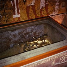 The gold coffin from the tomb of Tutankhamun