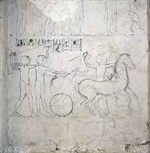 A preparatory drawing for a tomb relief depicting a horse and chariot