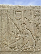 Detail of a relief depicting a musician, originally from the Red Chapel of Hatshepsut