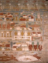 A wall painting in the Chapel of Anubis at the temple of Hatshepsut depicting offerings