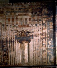 Detail of a Middle Kingdom scarcophagus painted with a representation of a palace facade