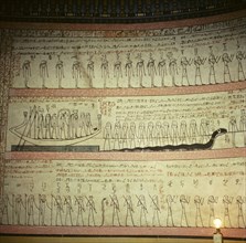 A wall in the tomb of Tuthmosis III painted with a scene from the Am Duat, The Book of That Which is the Netherworld which contained spells needed to protect the soul of the deceased on the voyage thr...
