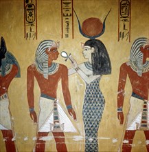 A detail of a wall painting in the tomb of Tuthmosis 1V