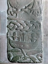 Relief sculpture of Scandinavian origin from the Gosforth churchyard, depicts Thor fishing with the giant Hymir