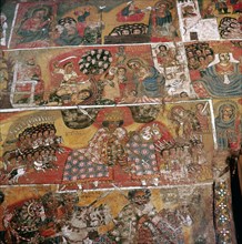 Painted walls at the church of Debra Berhan, Gondar